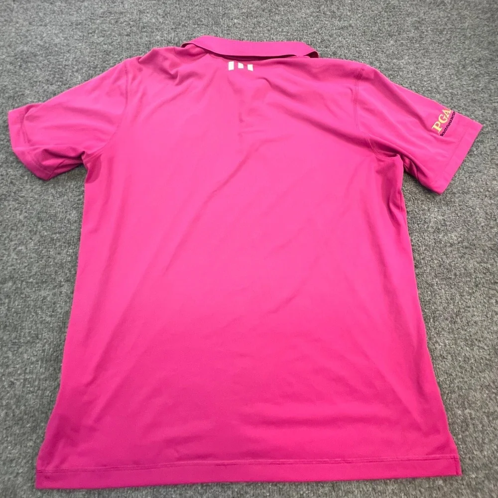 adidas Polo Shirt Men Large Pink Solid Golf PGA Golfers South Florida Puremotion
